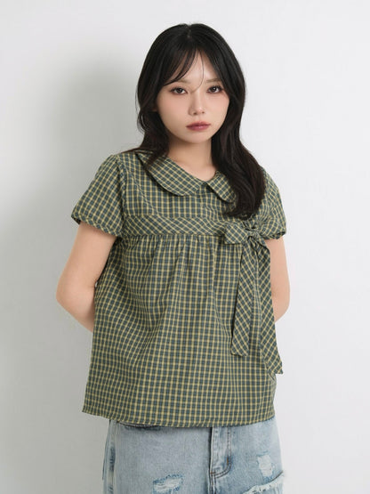 collar check blouse