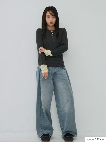 bicolor button round tops