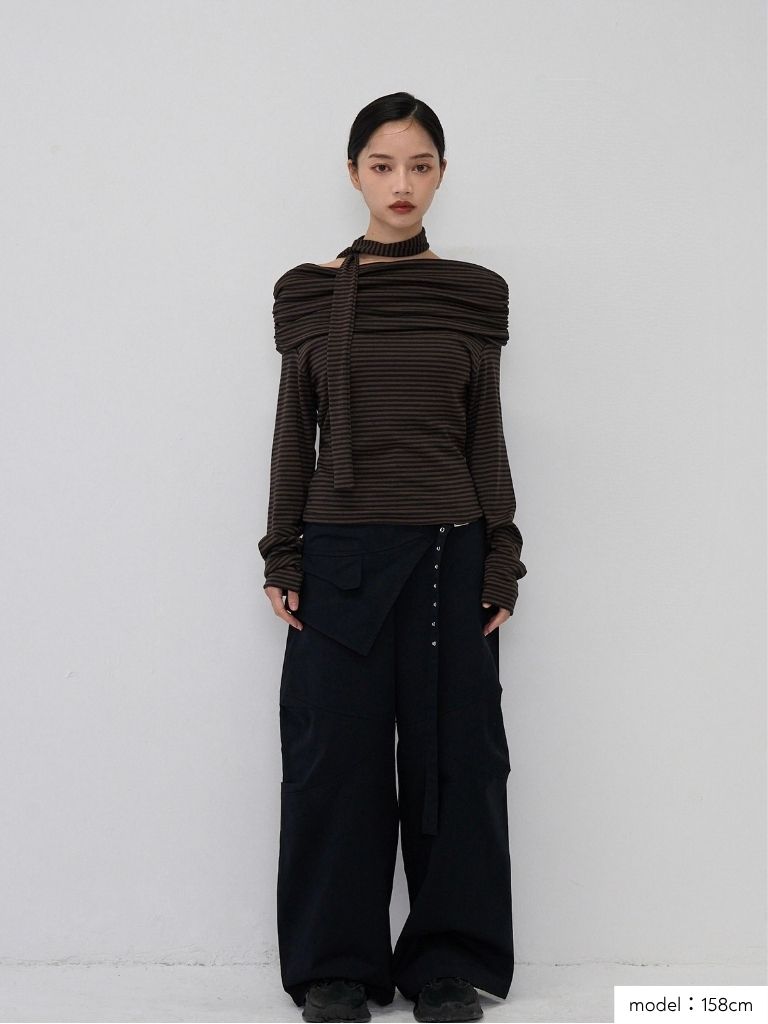 border offshoulder scarf tops