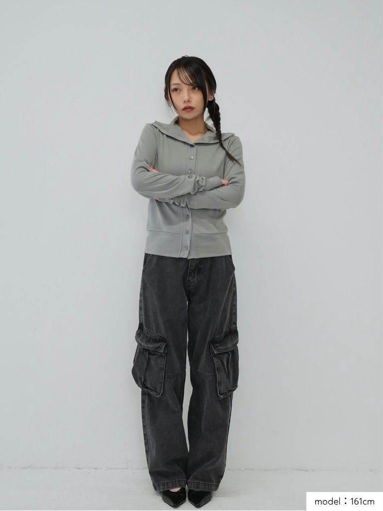 high neck twist button cardigan