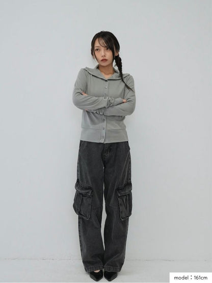 high neck twist button cardigan