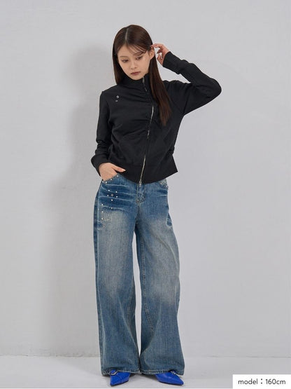 eyelet wave zip tops