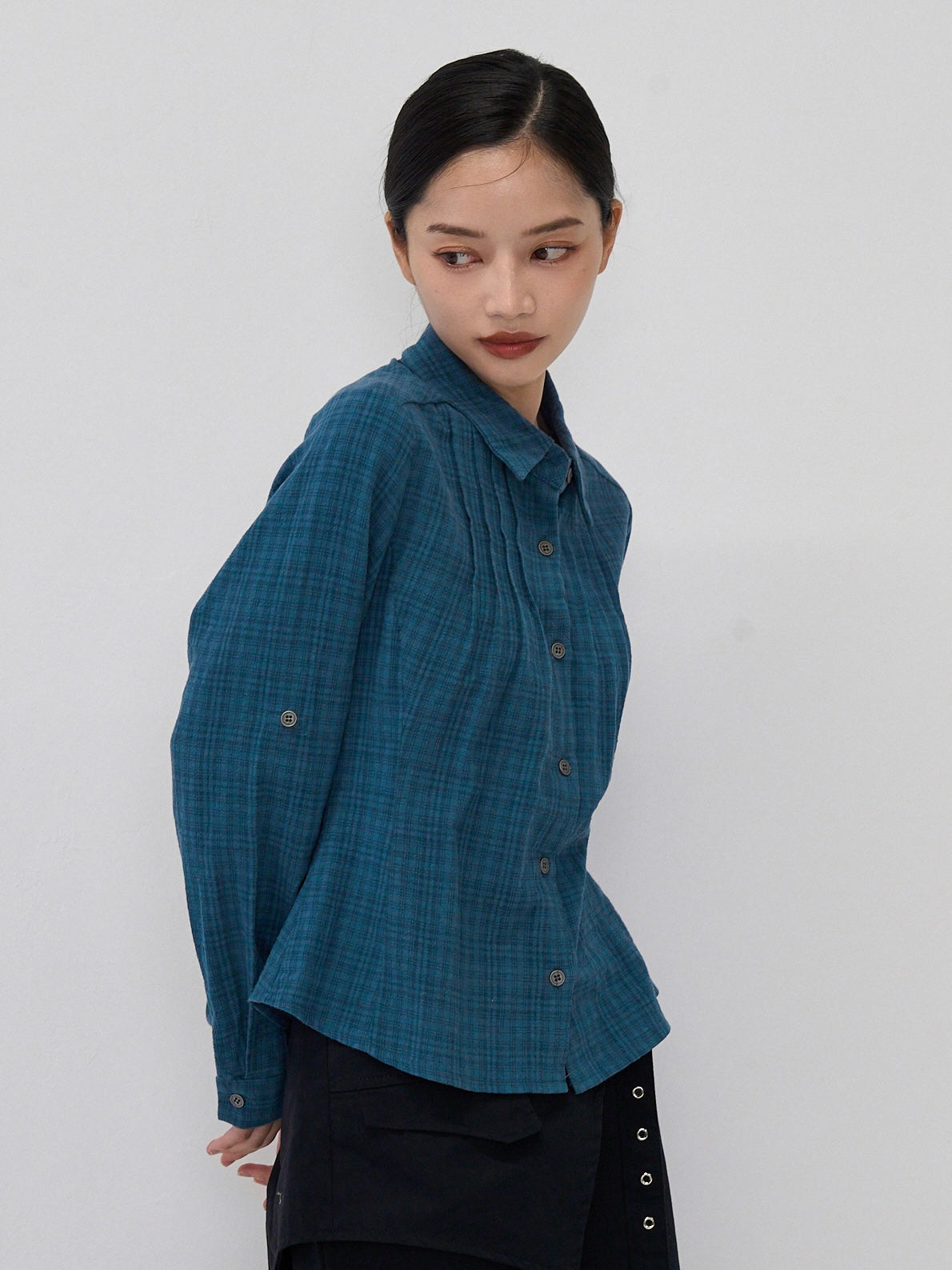sleeve detail check shirt