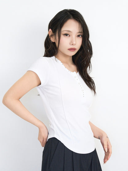 cropped stud henley tops