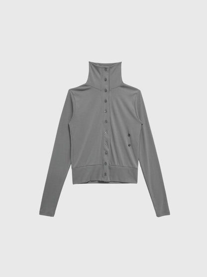 high neck twist button cardigan