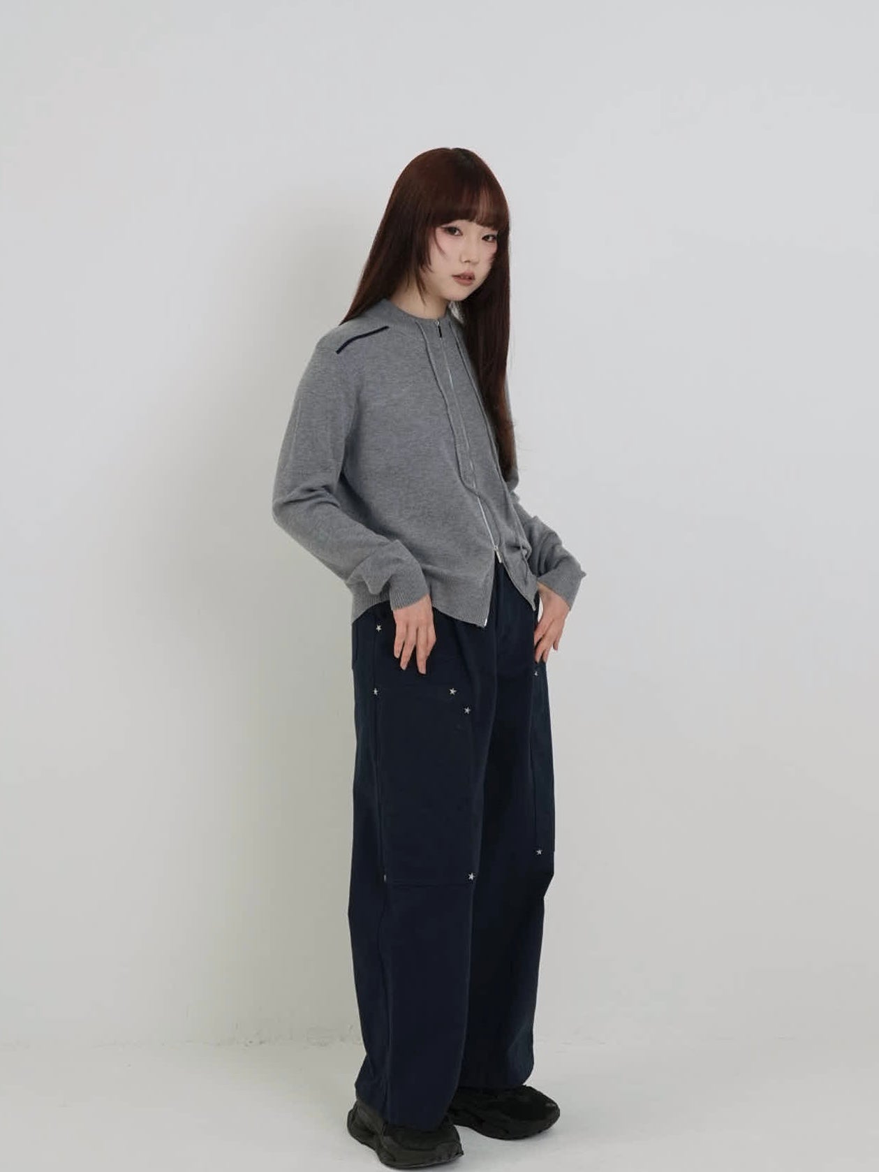 w zip line knit tops