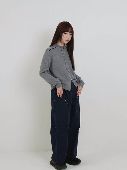 w zip line knit tops