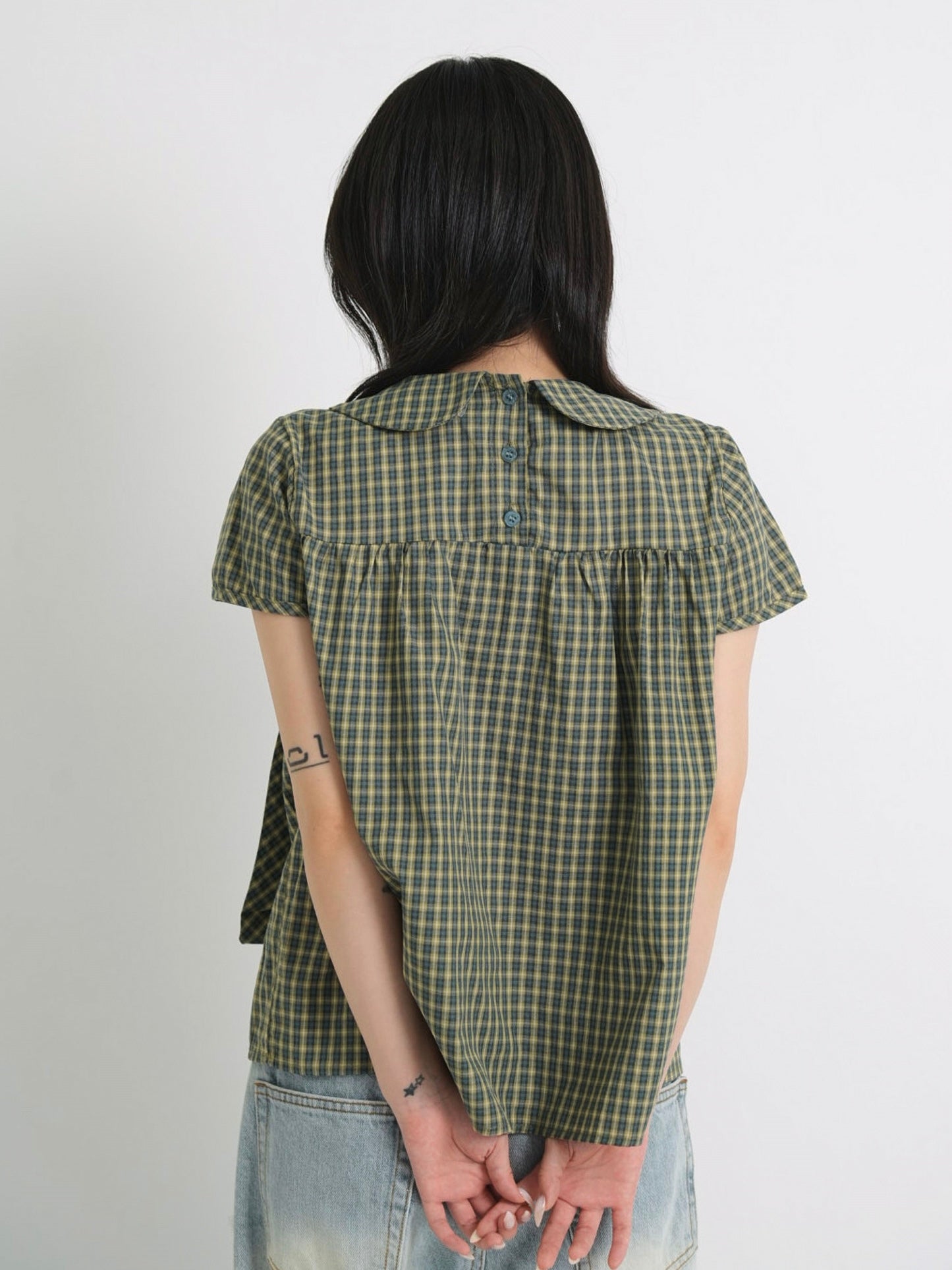 collar check blouse