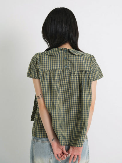 collar check blouse