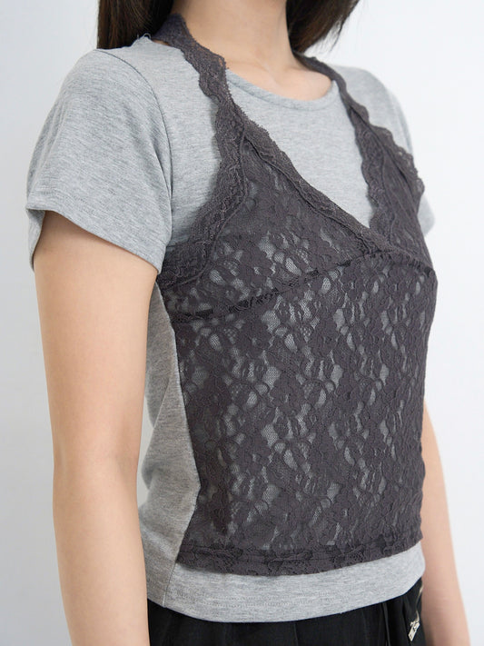 lace overlay halter tops