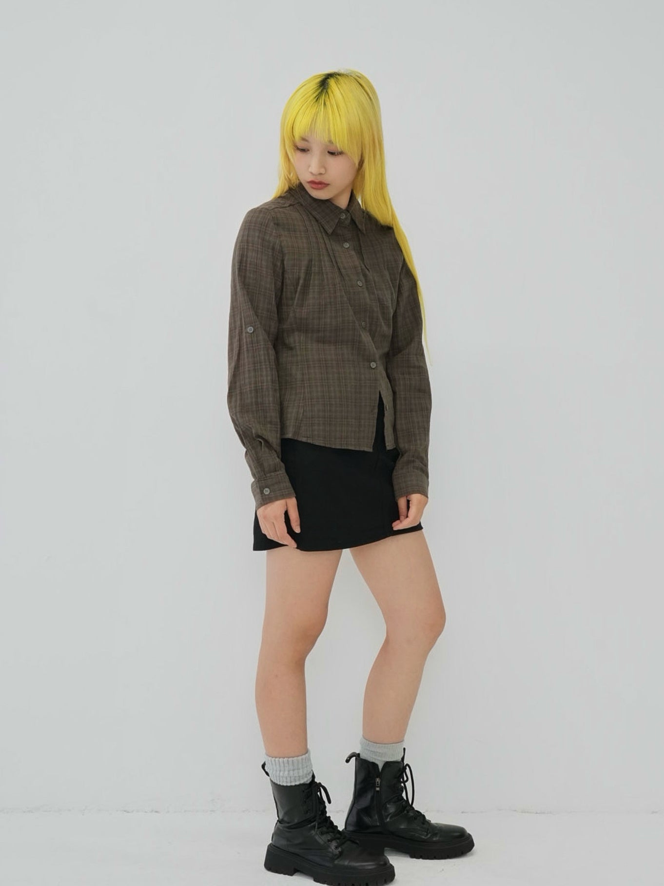 sleeve detail check shirt