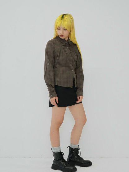 sleeve detail check shirt