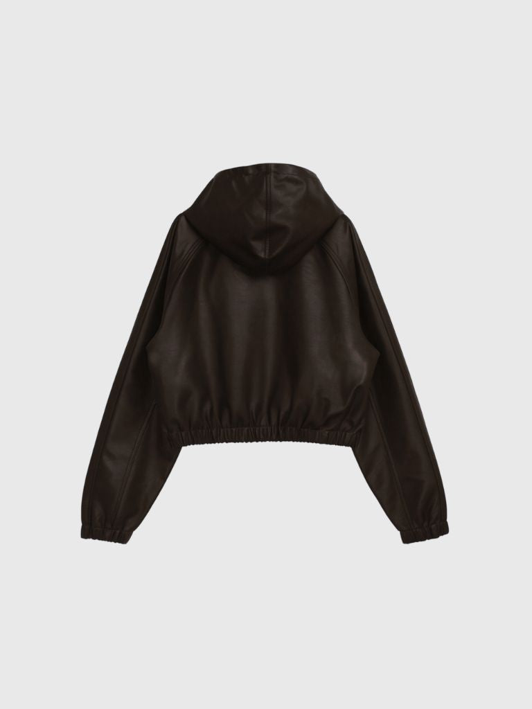 cropped hooded leather jacket