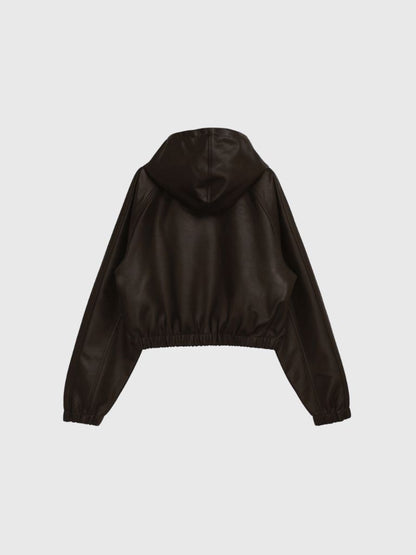cropped hooded leather jacket