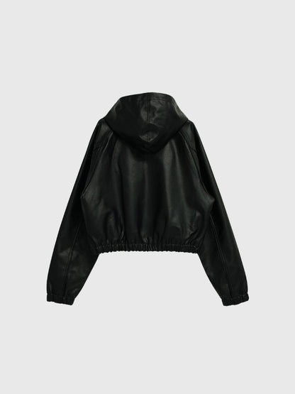 cropped hooded leather jacket