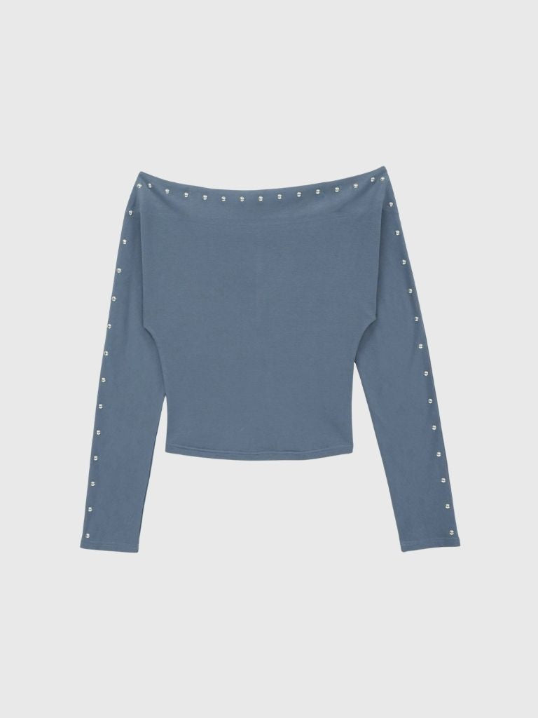 studs detail off shoulder tops