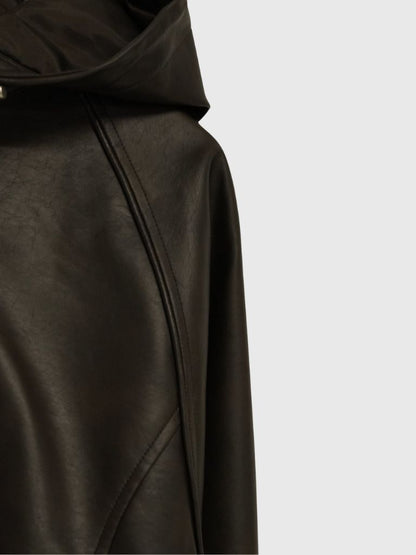 cropped hooded leather jacket