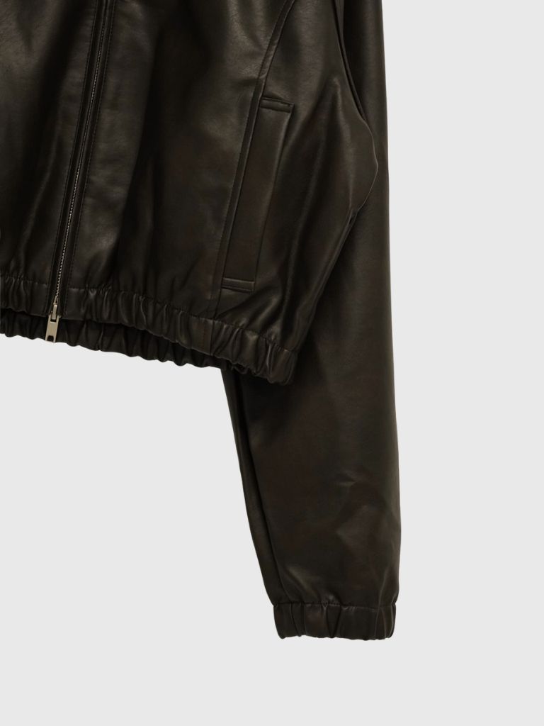 cropped hooded leather jacket