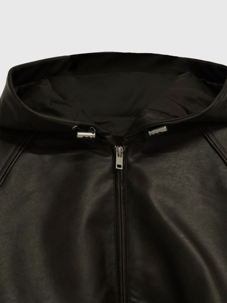 cropped hooded leather jacket