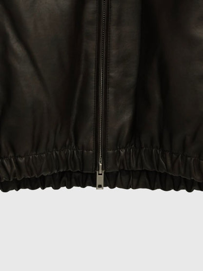 cropped hooded leather jacket