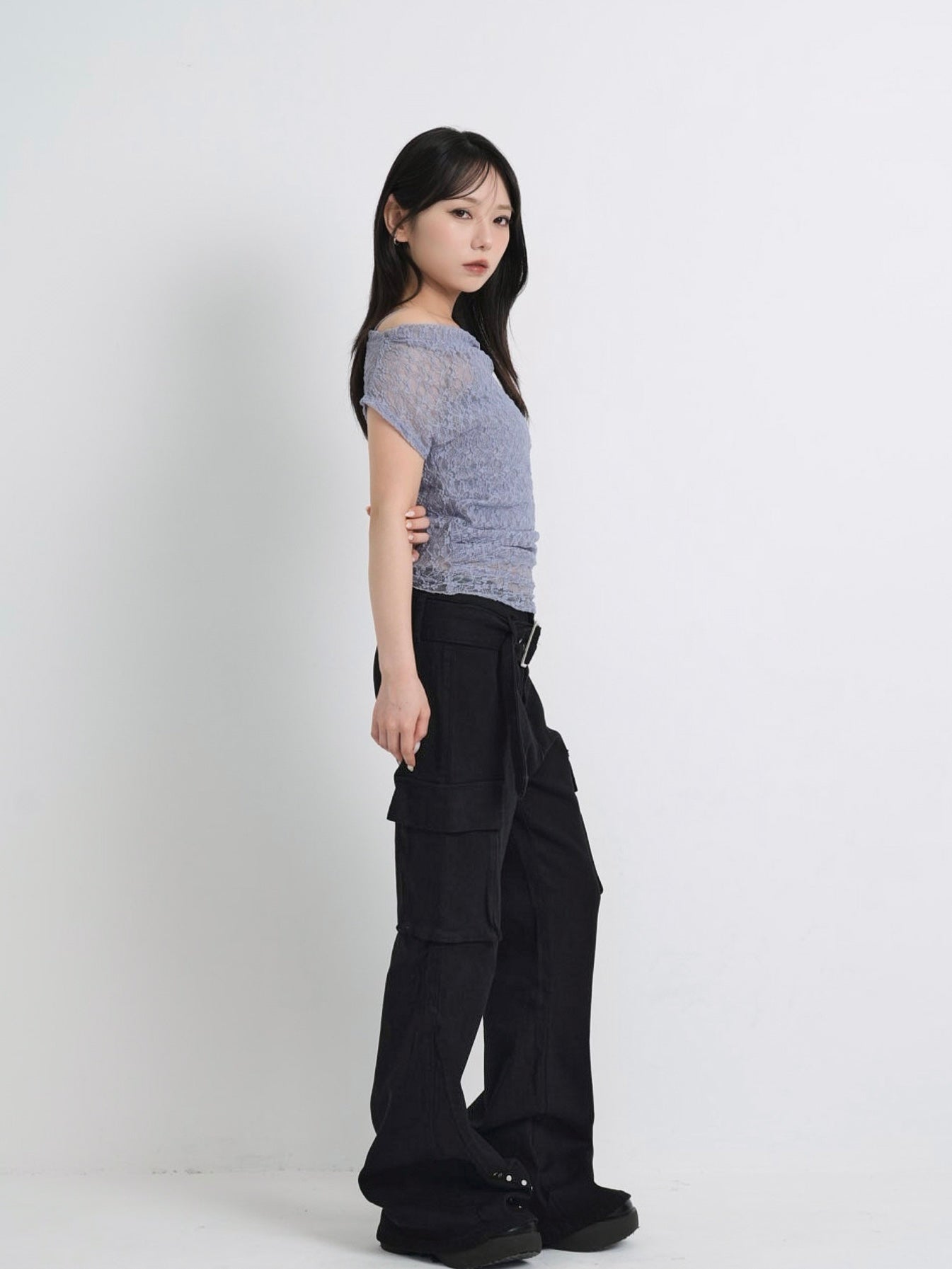 lace shirring off shoulder tops