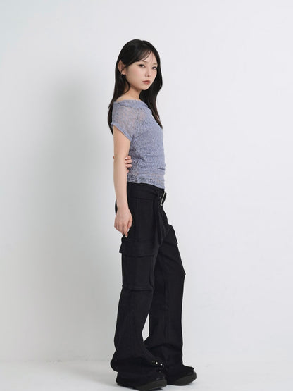 lace shirring off shoulder tops