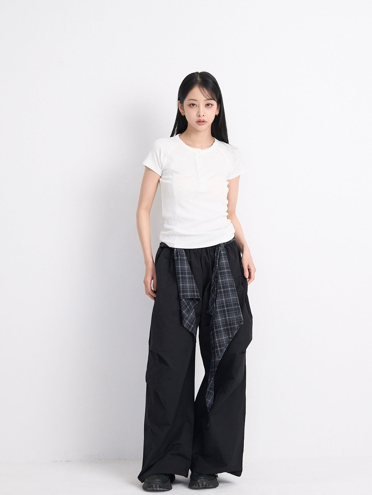 check loop wide pants