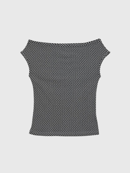gingham off shoulder tops