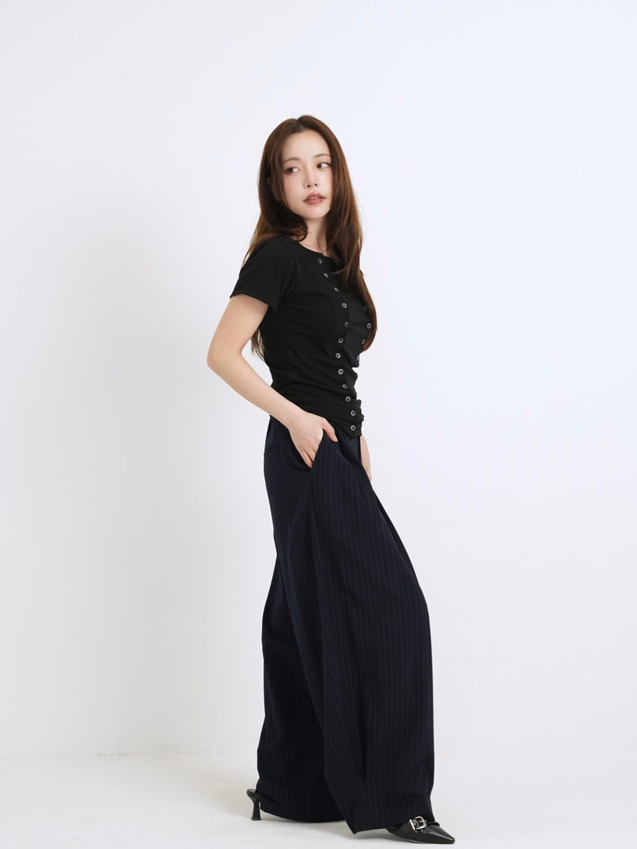 wide stripe tuck pants