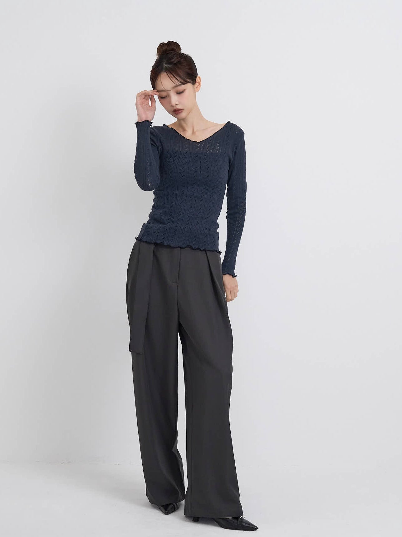 waist cord wide pants