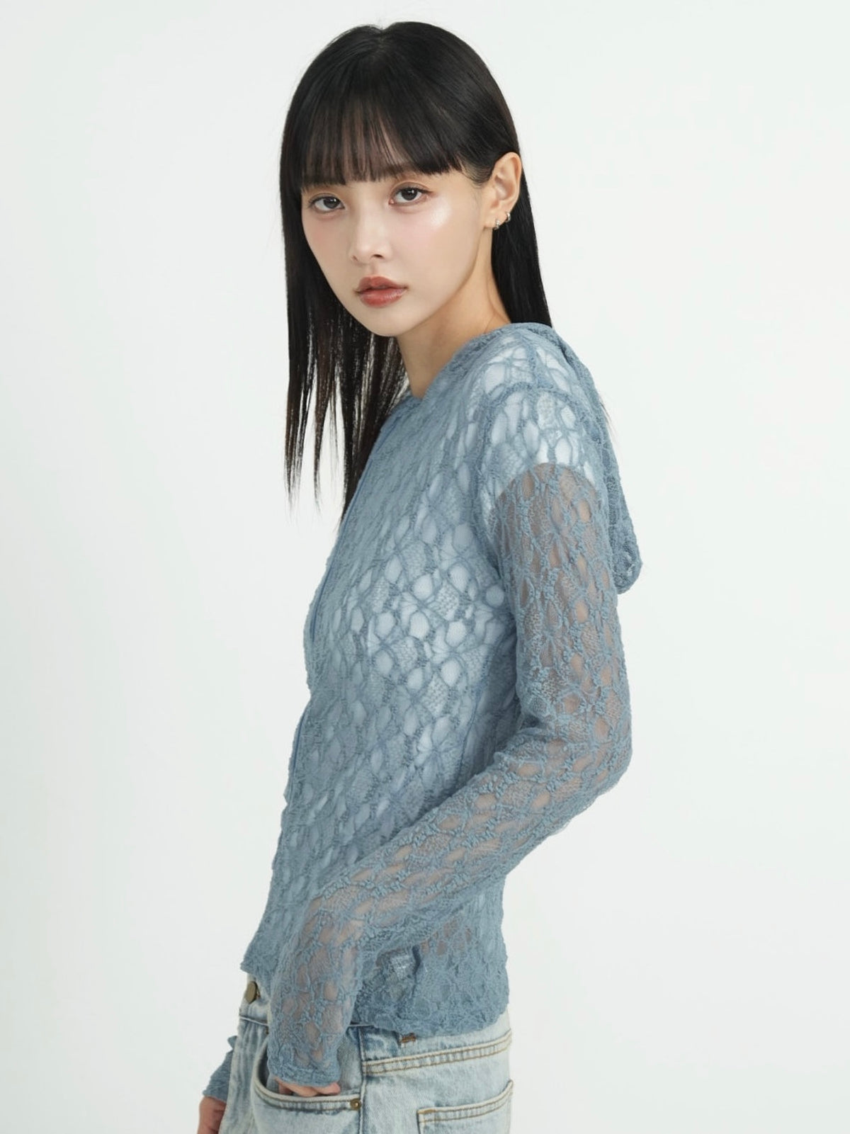 lace zip up tops