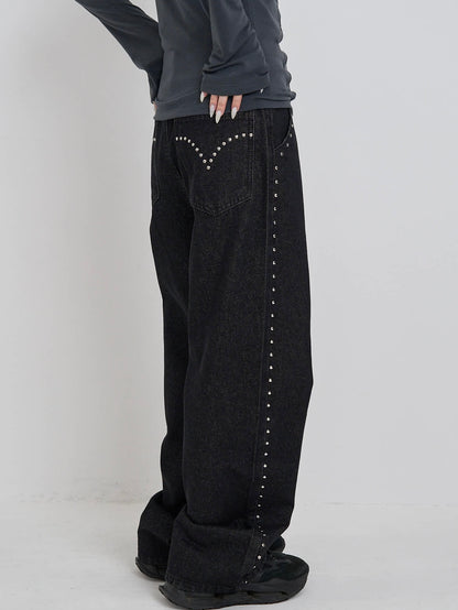 curve studs denim pants