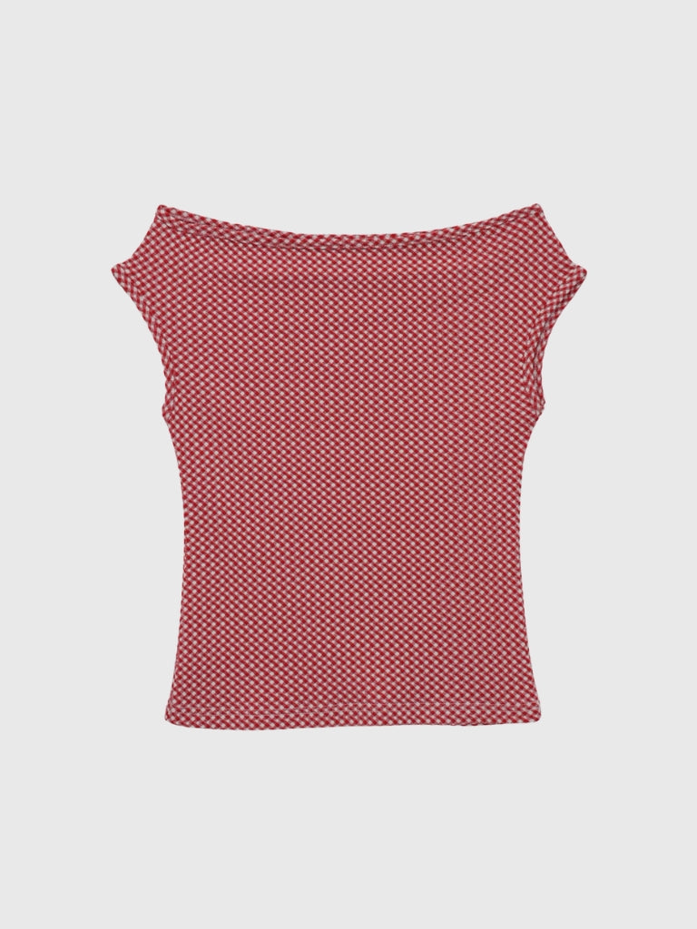 gingham off shoulder tops