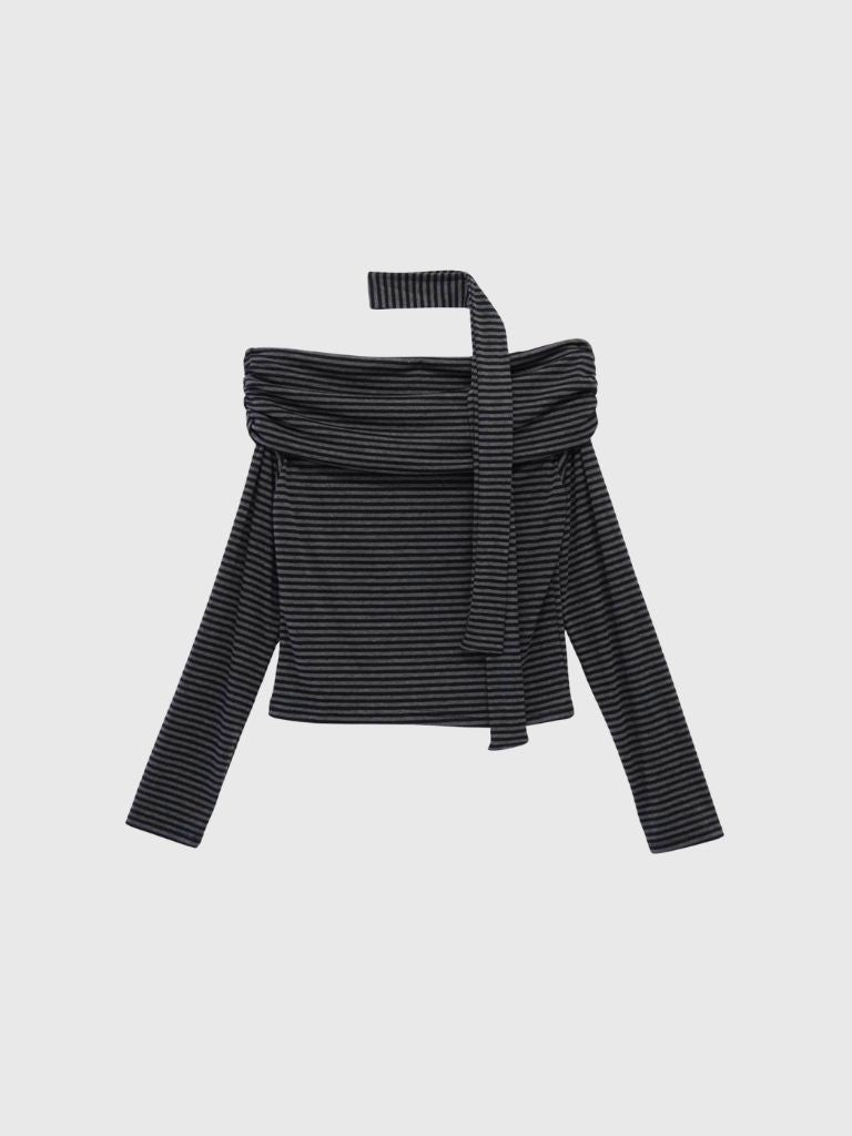 border offshoulder scarf tops