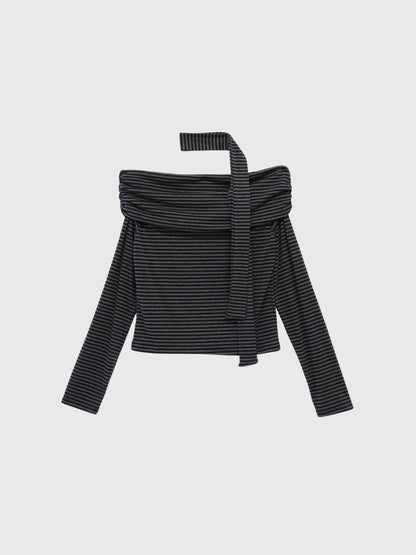 border offshoulder scarf tops