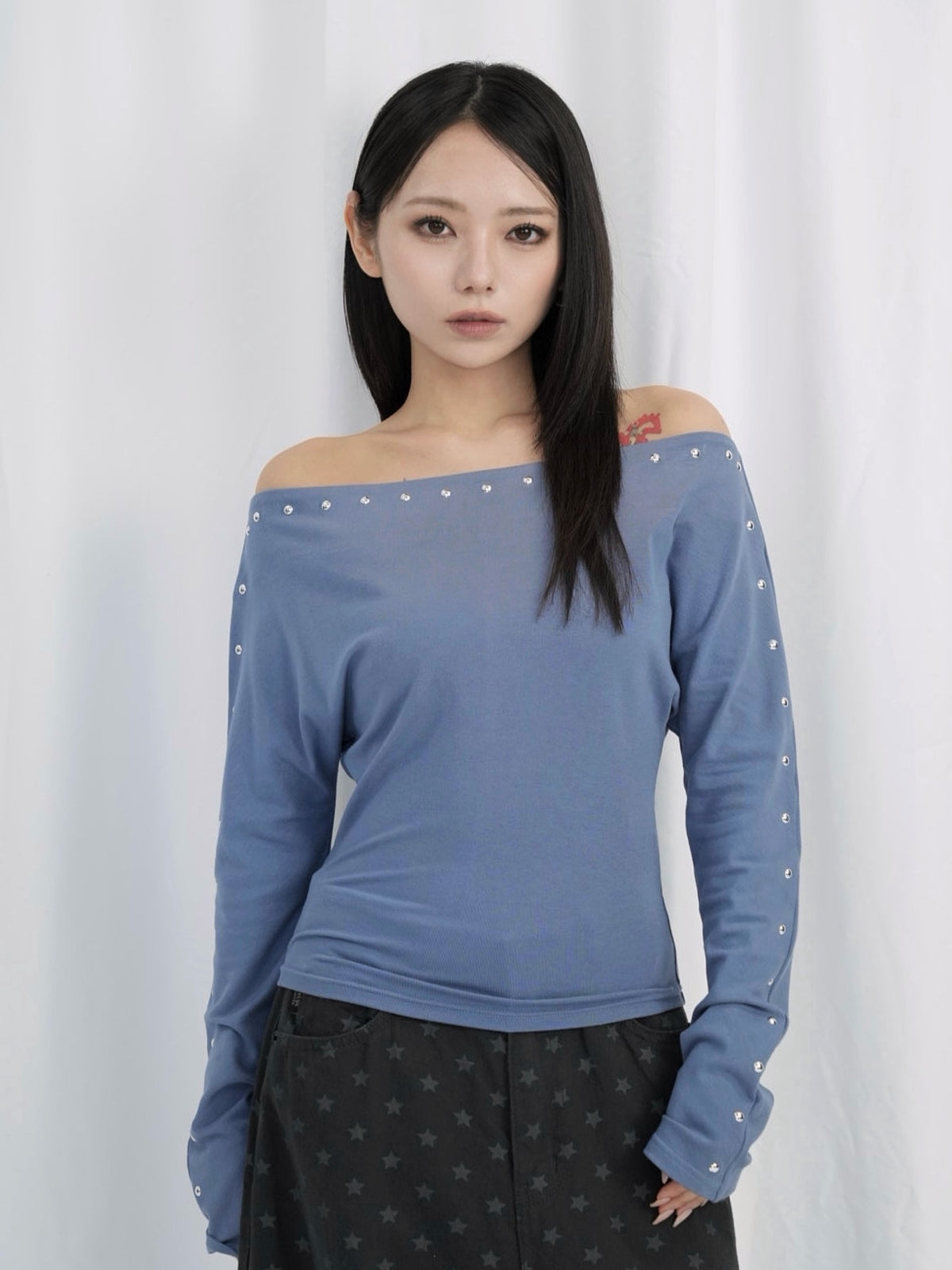 studs detail off shoulder tops