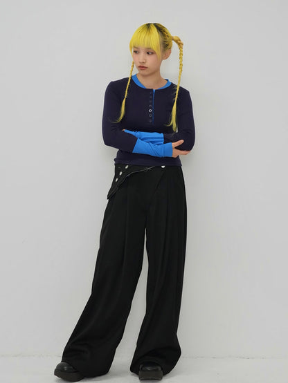 half button bicolor tops