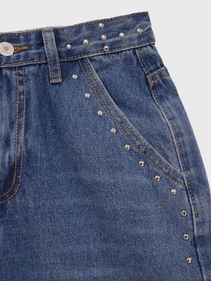curve studs denim pants
