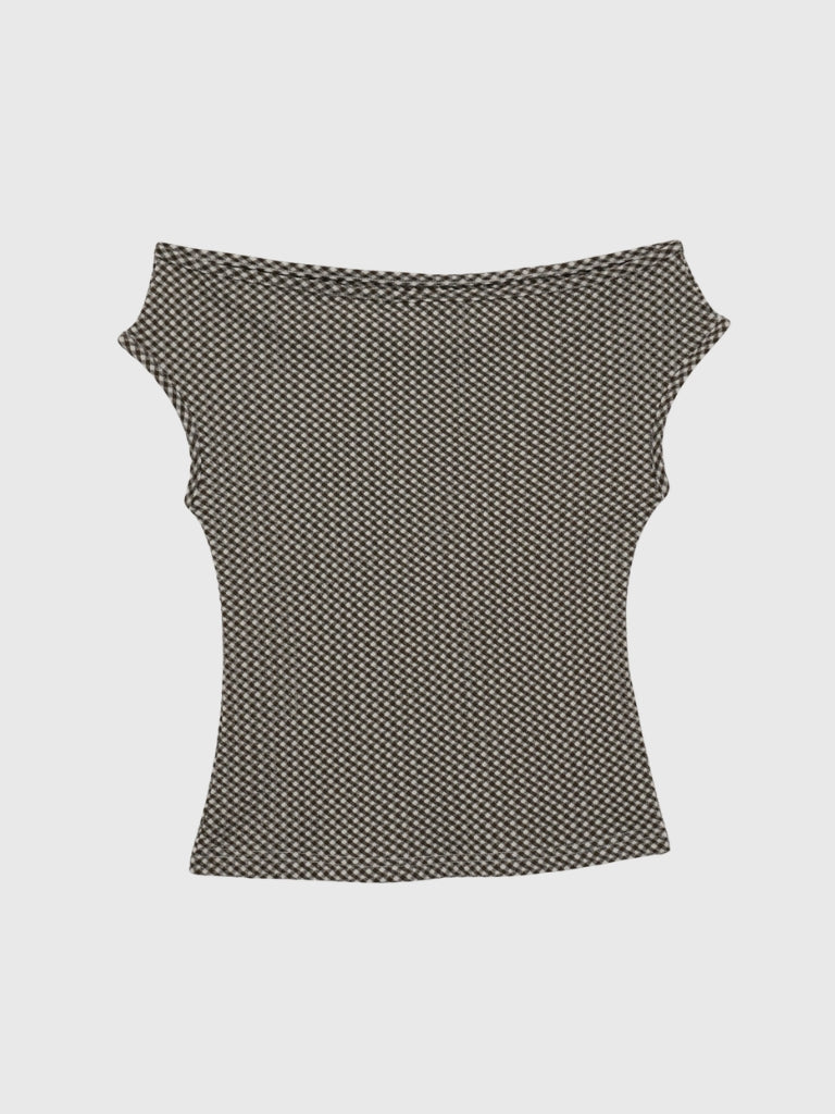 gingham off shoulder tops