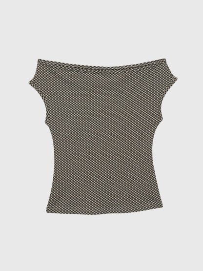 gingham off shoulder tops