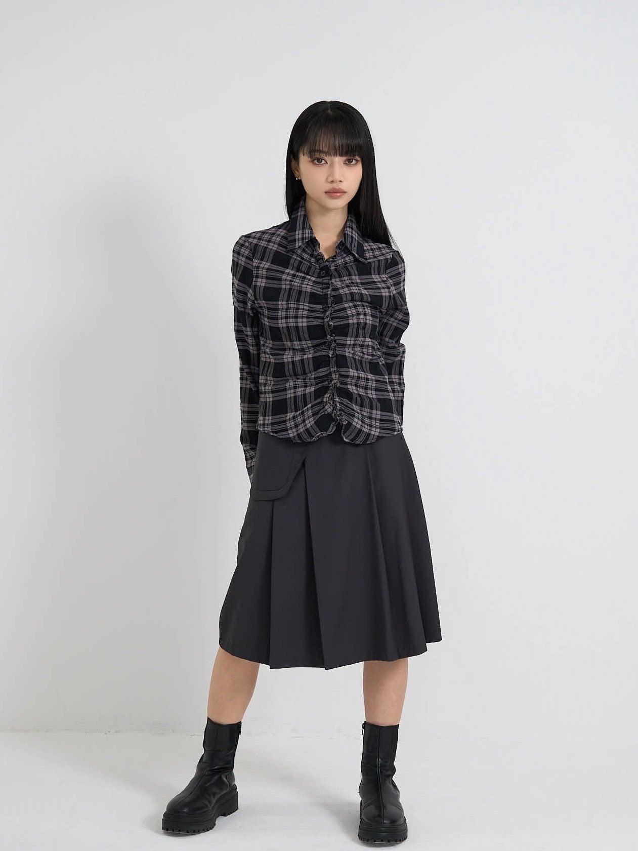 check frill blouse shirt