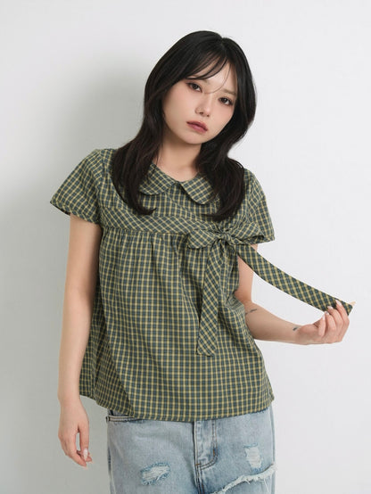 collar check blouse