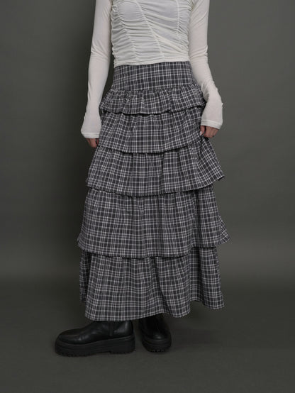 check frill long skirt