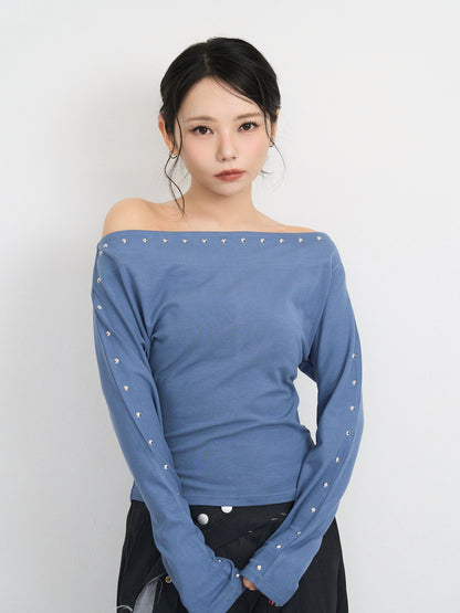 studs detail off shoulder tops
