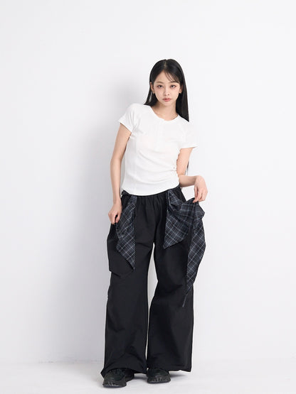 check loop wide pants
