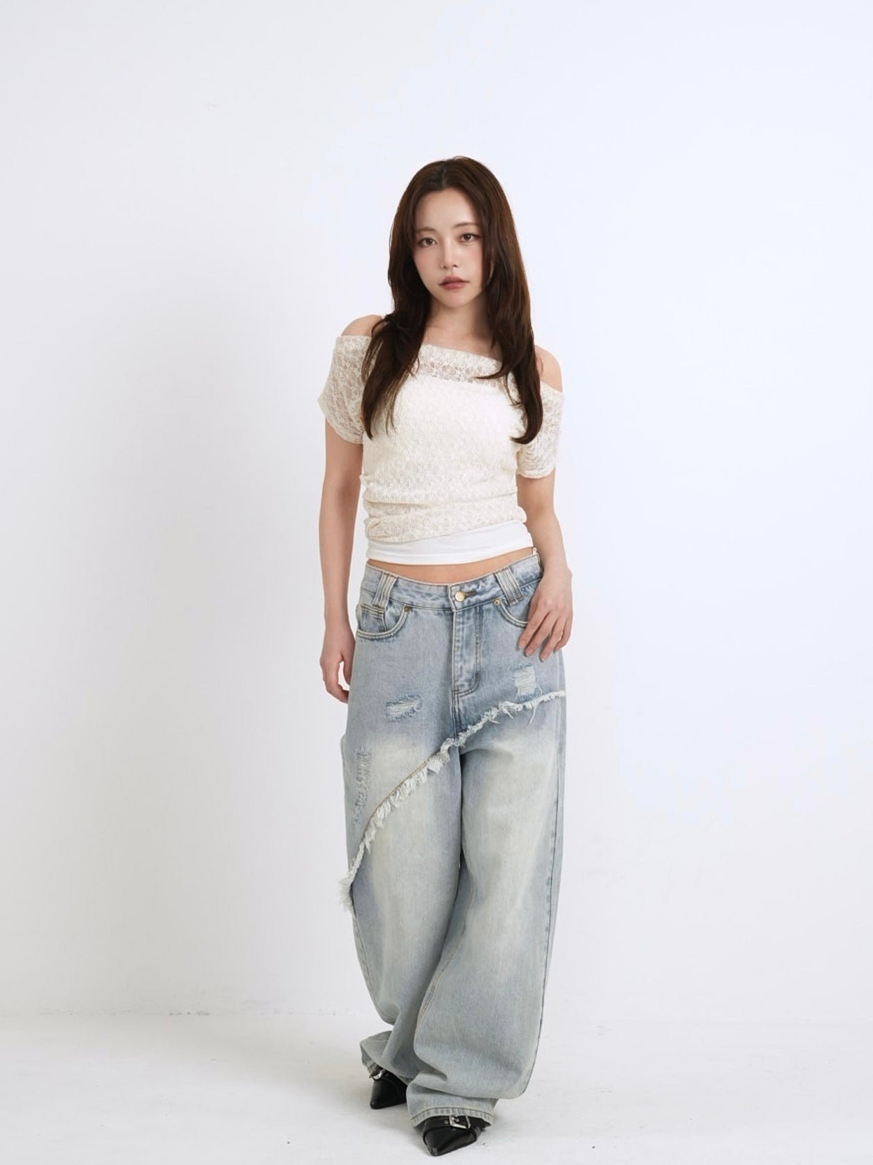 lace shirring off shoulder tops