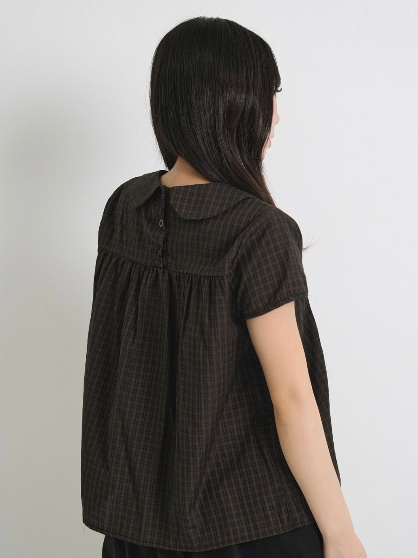 collar check blouse