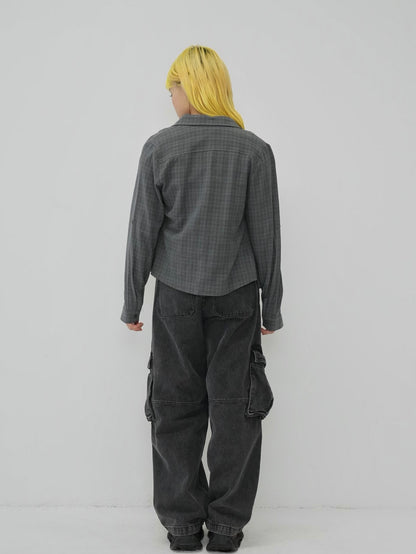 sleeve detail check shirt