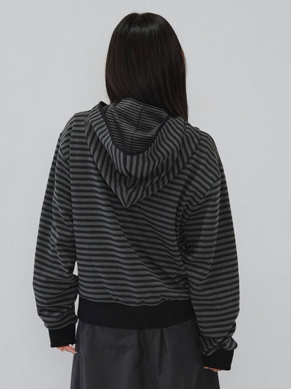 stripe pattern zip hoodie