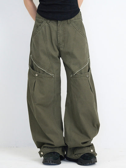 ‫low rise cargo pocket wide pants ‬